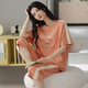 UKUHPK cotton pajamas for women in summer short-sleeved cropped pants sports style loose and casual can be worn outside spring home clothing suit T-9856 (short suit) M (80-100Jin [Jin equals 0.5 kg])