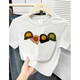 American fashion brand front shoulder short-sleeved T-shirt for women's pure cotton 2025 new summer loose slim design half-sleeved top white gray 2XL (115-135Jin[Jin equals 0.5 kg])
