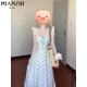 
Cotton French blue sweet floral suspender dress for women in summer 2025 new waist-hugging and high-end long skirt 2382 blue [high quality 35.5] L 100-115Jin [Jin equals 0.5 kg]