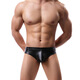 
Men's sexy U-convex design briefs patent leather imitation leather underwear low waist thong hip lifting thong nightclub black triangle M (66-73CM)