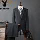 Playboy high-end suit suit men's formal business gentleman British fashion high-end Korean version slim casual professional suit JS9981 coffee color 6XL =185~210Jin Jin equals 0.5 kg