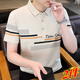 
Jiumuwang Men's Lapel Short Sleeve T-shirt Pure Cotton 2025 Summer New Style Dad Middle-aged and Young Slim Polo Shirt Striped Clothes K12129 Khaki + K12129 Black M
