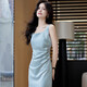 Vestido de satén de acetato de alta gama para mujeres temperamento de verano Diosa falda larga traje informal de fondo interno borgoña [vestido de una sola pieza] 2xl [Peso recomendado 120-130 Jin [Jin es igual a 0,5 kg]]]