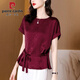 Kuzhang (Kuzhang) Jacquard Ice Seidenhemd für Frauen kurzärmelige Design-Nische und einzigartiges Top für Sommerkleidung für Frauenmodische äußeres Hemd Dunkelgrün 7027# M 95-114jin [Jin gleich 0,5 kg]