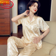 
LangSha (LangSha) ice silk pajamas for women in summer cool and thin short-sleeved trousers plus size 200 Jin [Jin equals 0.5 kg] Home clothing high-end suit 693# Green stripe three-piece suit M (recommended 80-100 Jin [Jin equals 0.5 kg])