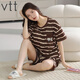 VTT Pyon Pyjamas en coton Pure pour femmes en été shorts en coton pur Pure Shorts d'été Nouveaux jeunes femmes vêtements maison V Slevés courts: YZT9854 M