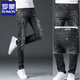 ROMON ripped jeans men's summer thin style 2025 new casual trend elastic slim feet men's long trousers 6636 gray 34