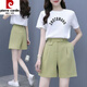 Pier Cardin Sports 2025 paired with fashionable summer short-sleeved fashionable shorts two-piece set for new women's clothing, casual and age-reducing 698# bow [set] M 80-100Jin [Jin equals 0.5 kg]