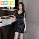 Tangjun Nightclub KTV sexy dress for women deep V dress SPA foot bath massage technician work clothes hip skirt nightclub 3883 black S suggest 80--95Jin [Jin equals 0.5 kg]