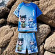 2025 New Nezha Demon Boy Naohai Cartoon Children's Swimsuit Boys Split Quick-Drying Sunscreen Swimsuit Set Trendy 8996 Blue Three-piece Set Pair 100