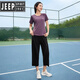 JEEP SPIRIT running yoga suit summer thin fast-drying cropped pants morning jogging slimming sports fitness clothing women's suit 1371 purple clothes purple pants M Recommended weight 90-100 Jin [Jin equals 0.5 kg]