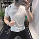 JEEP SPIRIT欧洲站夏季男士短袖t恤2025新款个性简约潮牌时尚刺绣紧修身体恤 黑色 BG6624 2XL (145-155斤)