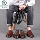 Woodpecker leather shoes men's 2025 new men's shoes spring and summer breathable business casual shoes soft leather cow tendon sole single shoes bean dou shoes 6198 new khaki rubber sole 39