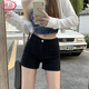 Langsha black denim shorts for women summer 2025 new high waist slim ins hot girl style outer wear elastic hot pants
