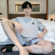 
Luechen pajamas men's summer thin short-sleeved shorts can be worn on the outside for casual men's plus-size cool home clothing set 9922# L [Suggested 100-120Jin [Jin equals 0.5 kg]]