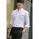 Shirt men's summer thin tunic pure white stand-up collar shirt long-sleeved slim business casual solid color top white counter quality 3XL