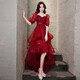 Jianfang Toast Clothes Bride 2025 New Spring and Summer Brewery Wedding Puff Sleeve One-Shoulder Escape Princess Dress Evening Dress Brewery Short Front and Long Back XS