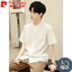 Pierre Cardin Henley Collar Casual Short Sleeve Shirt Men's Summer Korean Style Korean Cotton Chinese Style Thin Collarless Shirt White 2XL