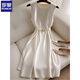 Romon French ärmellose Kleid mit Frauentemperament, High-End und elegante, hochwertige und exquisite formale Anlässe, weißer Sommer, weißes Kleid XL empfohlen 120-129Jin [Jin ist 0,5 kg]