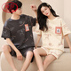 Langsha Light Luxury Summer Pare Pajamas Pure Cotton Shorts Shorts Cartoon Set Summer Мужчины и женщины сладкий повседневный домашний костюм светло-серый коротки