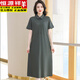 Hengyuanxiang Polo neck dress pure cotton women's summer lapel long over-knee loose sports and casual large-size short-sleeved T-shirt skirt gray 9859 S 90-100Jin [Jin equals 0.5 kg]