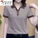 啄木鸟妈妈女装夏季时尚翻领条纹短袖T恤polo衫女休闲新款宽松百搭上衣 9928咖色 M 85-100斤
