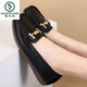Woodpecker genuine leather flat-sole shallow mouth casual shoes with one foot beans shoes soft sole versatile middle-aged mother shoes lightweight women's singles shoes 6630 white 35