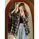 Retro plaid shirt for women in summer 2025 new shirt design thin style with top coat for women Navy blue M Recommended 95-110Jin [Jin equals 0.5 kg]
