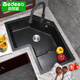 Yidiou Küche Quarz Stein Sondergeformte Waschbecken Waschbecken Eckleiter Waschbecken unter dem Tisch Schwarz 9781 64*64cm9764Sy7 Charakter Faucet Set Mahlzeit