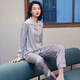 Amerpin100% Mulberry Seide 2025 Neue Pyjamas für Frauen im Frühjahr und Herbst, langärmeliges gestreifte Strickjacken-Lapel-Mode-Home-Kleidung XE Doppelte Länge 6625# Green Stripes (Geschenkboxverpackung) M.