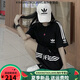 Adidas Clover Casual Embroidery Sports Set Short Sleeve Shorts Set T-shirt Men and Women Summer Round Neck Loose Two-Piece Set [Two-Piece Set] White 9889 Short Set L 90-105Jin [Jin equals 0.5 kg]