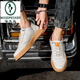 
Woodpecker four-season casual men's shoes 2025 new board shoes genuine leather thick sole breathable Dexue little white toe layer cowhide handmade shoes off white 898 38