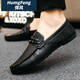 HumgFeng brand Doudou shoes men's 2025 new summer casual leather shoes soft sole middle-aged dad shoes odor-proof versatile men's shoes D826 black 39 small