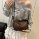 斜挎包女2025新款春夏bags真皮女包通勤包高级感精致单肩枕头包 咖色