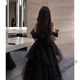 True Black Evening Dress 2025 New Light Luxury Niche High-end One-shoulder Adult Ceremony Graduation Performance Female Black S
