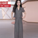 Victoria's style 2025 summer new fashion one-piece suit for women's temperament slim short-sleeved shirt wide-leg pants thin purple suit M [80-105]