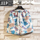 JEEP SPIRIT Hawaiian Ice Silk Shorts Men's Summer Thin Trendy Brand Printed Beach Pants Loose Large Size Casual Sports Crispy Pants DK693 M