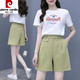 Pier Cardin Sports 2025 paired with fashionable summer short-sleeved fashionable shorts two-piece set for new women's clothing, casual and age-reducing 698# bow [set] M 80-100Jin [Jin equals 0.5 kg]