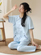 True high-end light luxury pajamas for women, can wear summer ladies short-sleeved Chinese style pajamas suit cotton new Chinese style trousers home Y9905 M code (recommended 75-95Jin [Jin equals 0.5 kg]) equal size