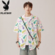 Playboy (PLAYBOY) summer new shirt men's painted dopamine beach loose short sleeve fashion trend couple T-shirt 7027 Lebanese purple M