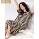 Victoria's style 2025 new nightgown with chest pad for women's summer cotton short-sleeved thin striped mid-length pajamas home clothes skirt with chest pad 14103 L 165 Recommended weight 100-120 Jin [Jin equals 0.5 kg]