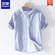 ROMON men's striped shirt short-sleeved loose summer thin Japanese casual all-match cotton shirt summer clothes 9740 white XL 130Jin Jin is equal to about 0.5 kg