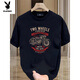 Playboy (Playboy) schweres lustiges kurzärärmiges T-Shirt für Männer im Sommer Reine Baumwolle Retro Motorraddrucker Schulter Rundem Hals halbärmeliges T-Shirt für Männer v683 Weiß M.
