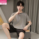 
Modal men's pajamas summer short-sleeved summer style modal thin style teenagers can wear summer men's home clothing suit 6198 blue modal set L 100-120Jin [Jin equals 0.5 kg]