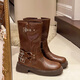 
Fan Xiaoru Western denim short boots for women thick-soled Martin boots 2025 new retro British style single boots versatile travel knight boots brown 36