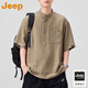 Jeep Jeep ice silk linen short-sleeved shirt men's summer thin henley collar half cardigan loose trendy shirt khaki official authentic L Recommended 120-140Jin Jin equals 0.5 kg