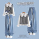 COLORFUL GEMS Girls Sweet Doll Collar Shirt Laminated Vest Two-Piece Set 2025 Junior High School Students Spring Shirt 2687 Pink Vest + Shirt + 7911 Jeans S