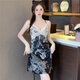 
Pajamas with breast pad for women in summer ice silk 2024 new suspender night skirt night stand sexy lace spring and autumn home clothes JS_9227# single suspender skirt black with activity M