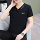 Playboy (Playboy) Sommer Herren kurzärmeliges T-Shirt Pure Cotton V-förmige Ausschnitt Trendy Slim, halbärmelige Jugend Casual Top Thin Sweat Shirt Qy694 Black M.