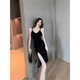 Nightclub suspender dress with low cut slim and sexy nightclub women's dress with temperament slim inner summer black M